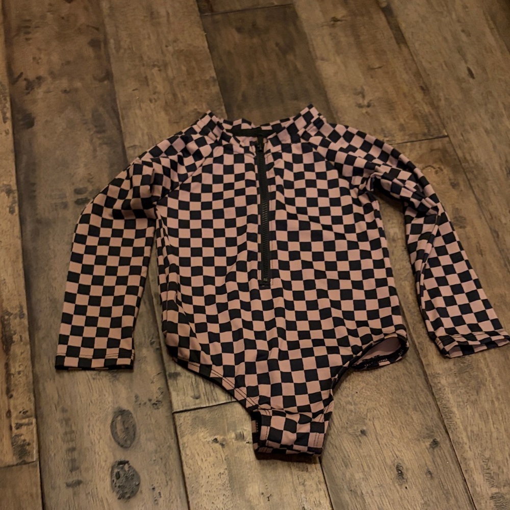 Checkerboard Long Sleeve One-Piece Swimsuit